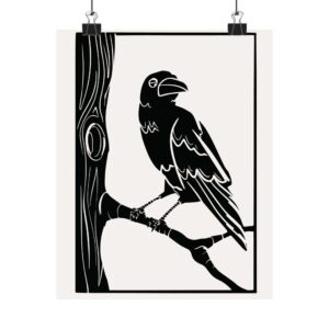 Raven Silhouette Poster — Black & White Matte Vertical Wall Art